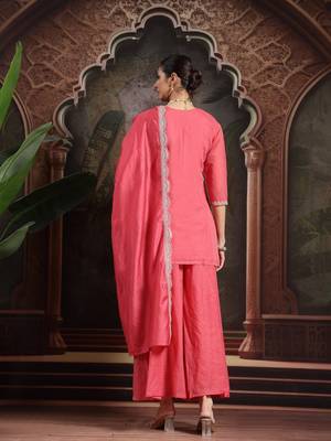 pink silk blend embroidered straight kurta dupatta palazzo set 3