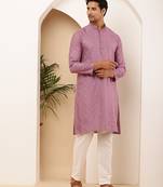 Men's magenta viscose blend kurta with rich sheen
