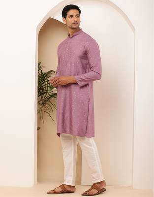 Men's magenta viscose blend kurta with rich sheen 3