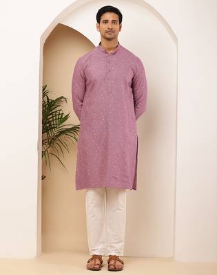 Men's magenta viscose blend kurta with rich sheen 4