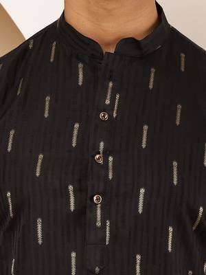 Men's black viscose blend kurta with subtle gold print 5
