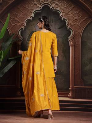 yellow embroidered straight kurta palazzo dupatta set 3