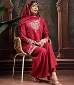 pink embroidered straight kurta palazzo dupatta set