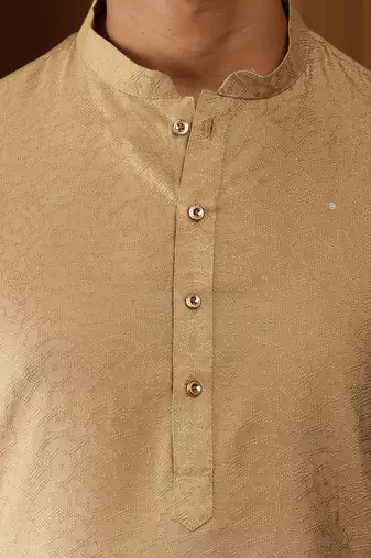 Men's golden brown viscose blend kurta with festive finish