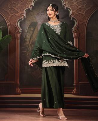 green silk blend kurta dupatta palazzo set 2