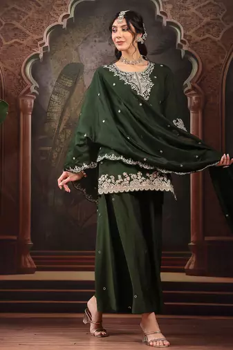 green silk blend kurta dupatta palazzo set