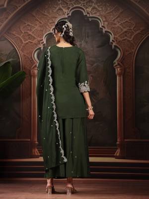 green silk blend kurta dupatta palazzo set 3