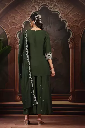 green silk blend kurta dupatta palazzo set