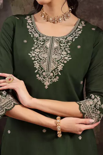 green silk blend kurta dupatta palazzo set