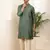 Men's dark green cotton kurta with floral print design