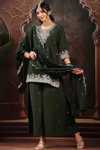 green silk blend kurta dupatta palazzo set