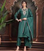 teal green silk blend kurta dupatta pant set