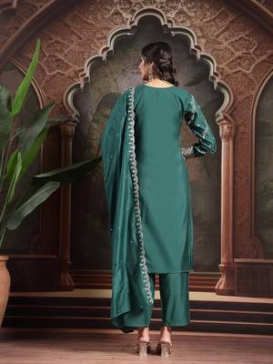 teal green silk blend kurta dupatta pant set 3