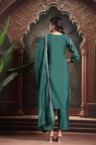 teal green silk blend kurta dupatta pant set