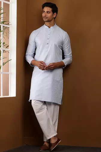 Men's light blue viscose blend kurta with textured pattern