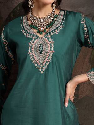 teal green silk blend kurta dupatta pant set 4