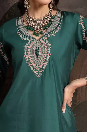 teal green silk blend kurta dupatta pant set
