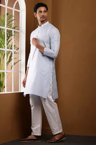 Men's light blue viscose blend kurta with textured pattern