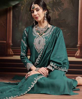 teal green silk blend kurta dupatta pant set 5
