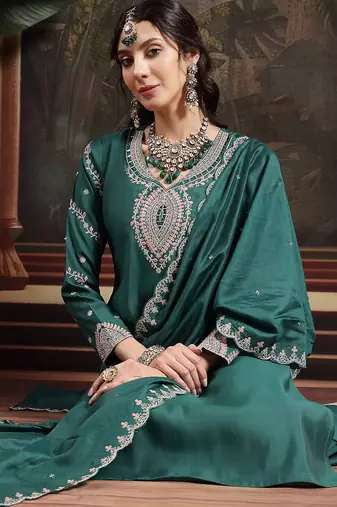 teal green silk blend kurta dupatta pant set