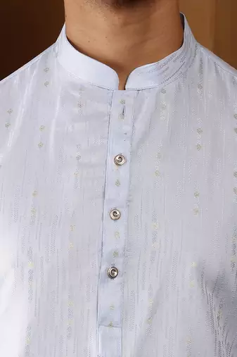 Men's light blue viscose blend kurta with textured pattern