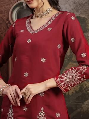 maroon mul chanderi short kurta palazzo set 4