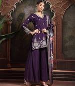 purple mul chanderi short kurta palazzo set