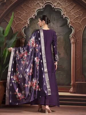 purple mul chanderi short kurta palazzo set 3
