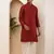 Men's maroon viscose blend kurta with straight hem and side slits