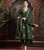 olive mul chanderi a-line kurta trouser set