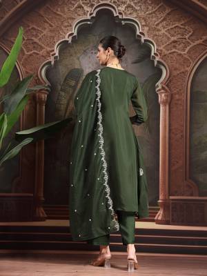 olive mul chanderi a-line kurta trouser set 3