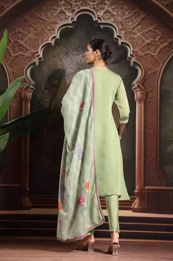 green mul chanderi a-line kurta trouser set