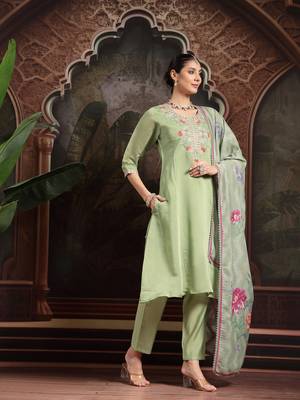 green mul chanderi a-line kurta trouser set 5