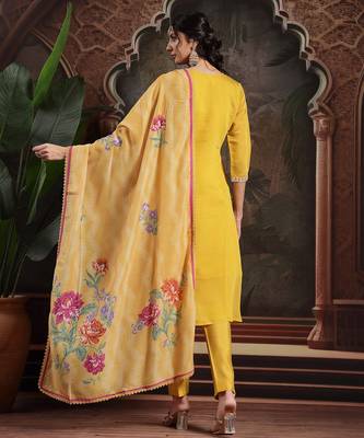 yellow mul chanderi a-line kurta trouser set 3