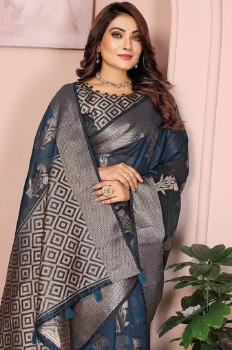 Navy Blue Color Party Wear Organza Silk Saree
