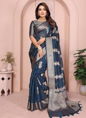 Navy Blue Color Party Wear Organza Silk Saree 2