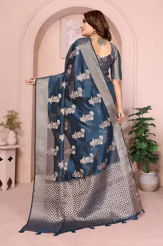 Navy Blue Color Party Wear Organza Silk Saree