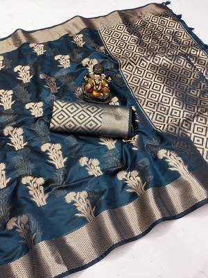 Navy Blue Color Party Wear Organza Silk Saree 5