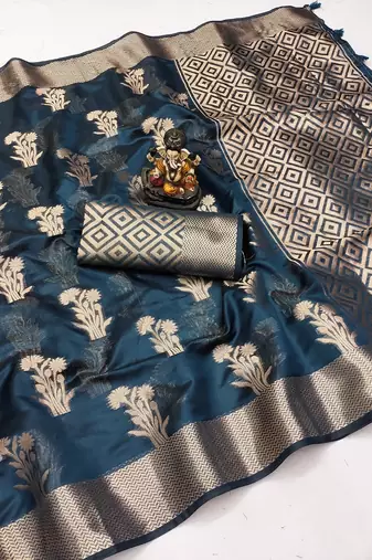 Navy Blue Color Party Wear Organza Silk Saree