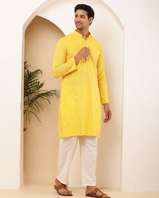 Men's bright yellow viscose blend kurta with traditional look 1