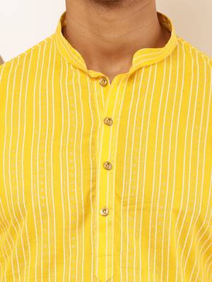 Men's bright yellow viscose blend kurta with traditional look 5