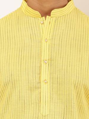 Men's bright yellow viscose blend kurta with solid finish and mandarin collar 5
