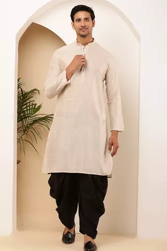 Men's peach viscose blend kurta with festive finish and straight cut