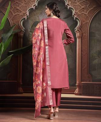 maroon roman embroidered a-line kurta trouser dupatta set 3