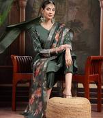 green roman embroidered a-line kurta trouser dupatta set