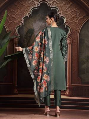 green roman embroidered a-line kurta trouser dupatta set 3