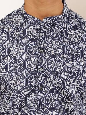Men's steel blue viscose blend kurta with subtle texture 5