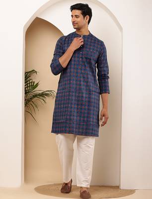 Men's indigo viscose blend kurta with festive appeal 1
