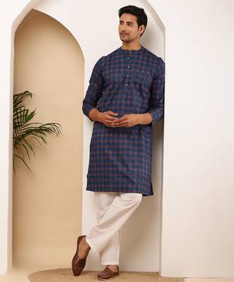 Men's indigo viscose blend kurta with festive appeal 3