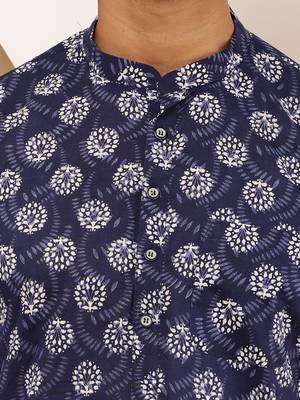 Men's navy polka dot viscose blend kurta for semi-formal wear 5